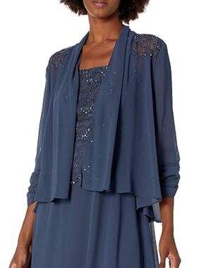 EMMA STREET TWO PIECE CHARCOAL BEADED CHIFFON DRESS SIZE 12